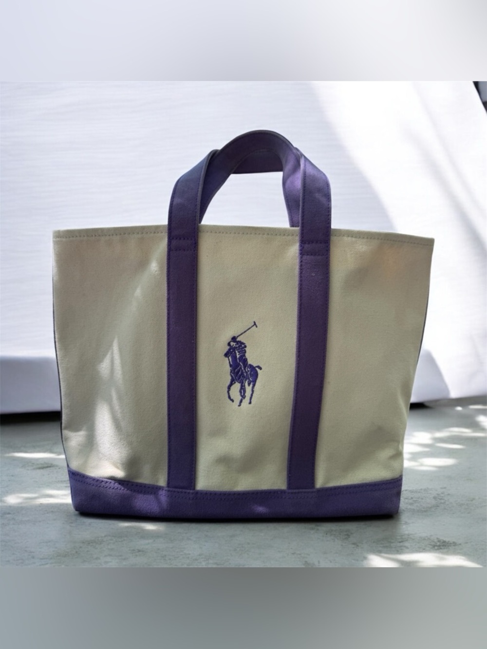 Polo Ralph Lauren Big Pony Tote in Cream Canvas and Purple
